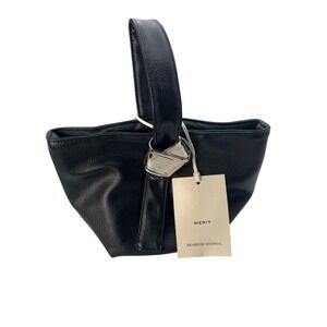 MERIT Brandon Maxwell Black Leather Mini Tote Handbag with Dust Bag New‎